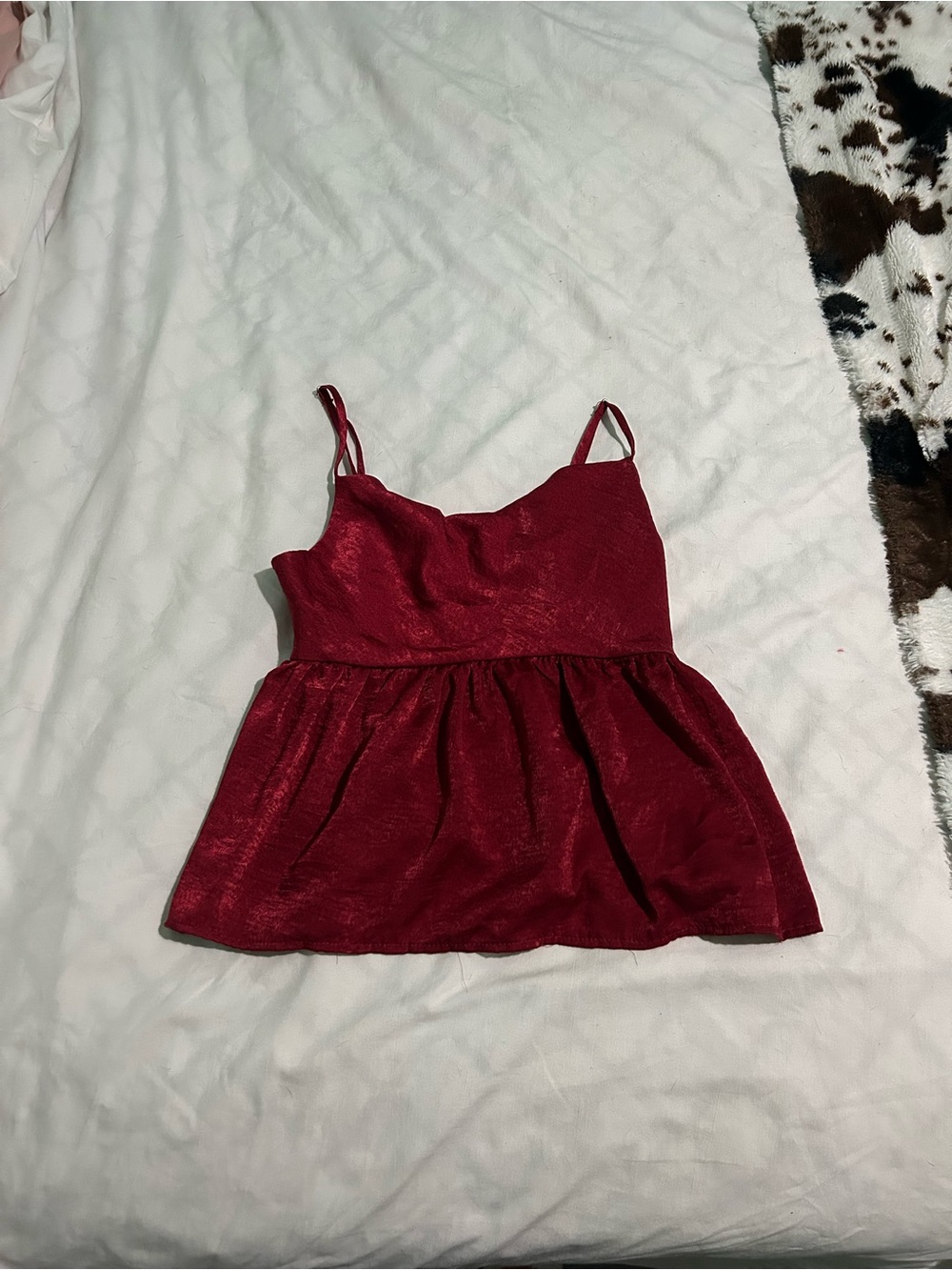 American Eagle Outfitters Red Satin Spaghetti Strap Peplum Camisole